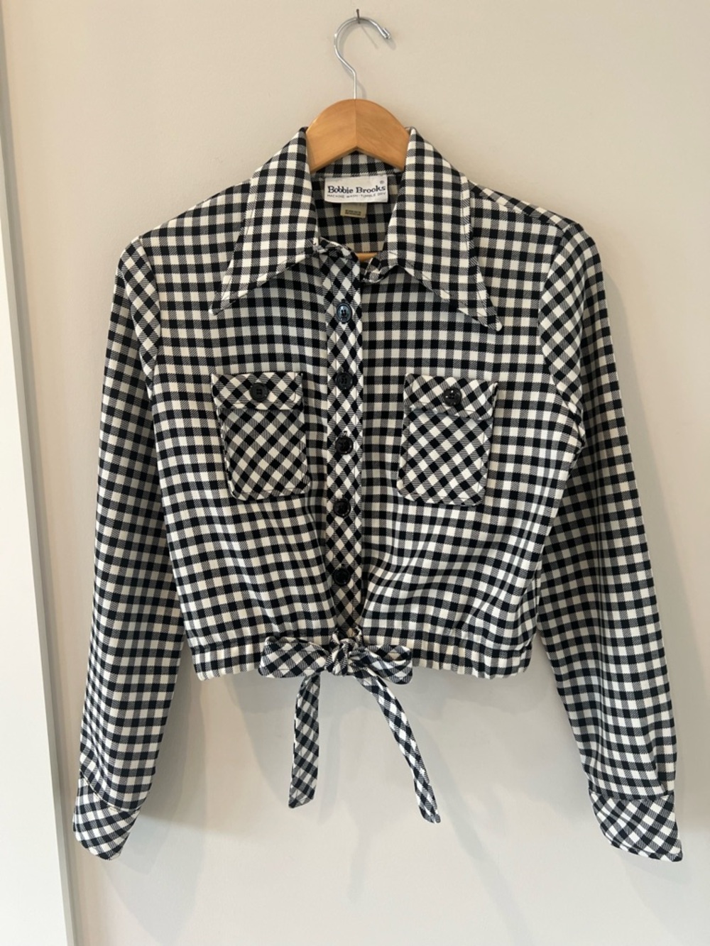 Bobbie Brooks Black and White Gingham Tie-Hem Button Shirt